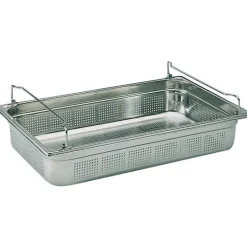 Bac gastronorme perforé inox - avec anses panier - GN 1/1 profondeur 15 cm
