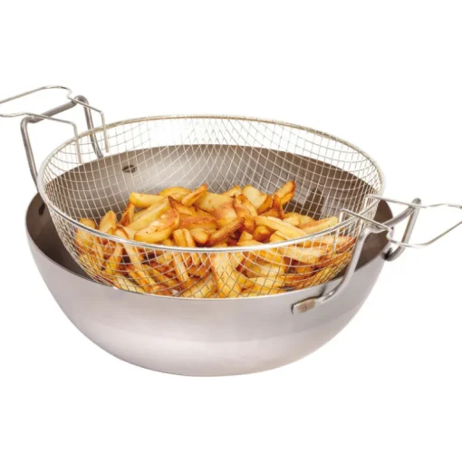 Bassine à friture en tôle d'acier noire avec panier 40 cm