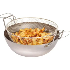 Bassine à friture en tôle d'acier noire avec panier 45 cm