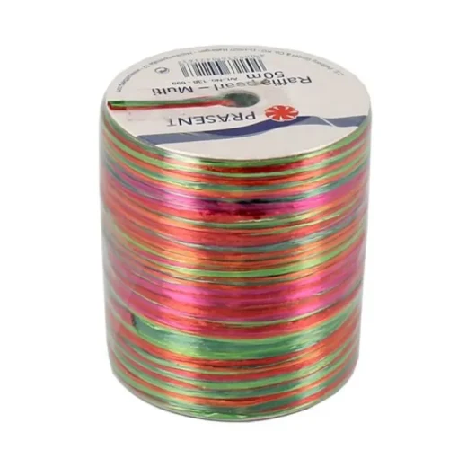 Bolduc Raphia Pearl vert / rouge / fuchsia 50 m
