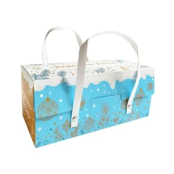 Boîte à bûche à poignées kraft décor glacé 35 x 11 x 11 cm