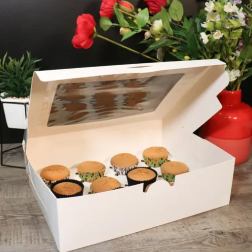 Boîte cupcakes blanche rectangulaire 24 x 16 x 7,5 cm