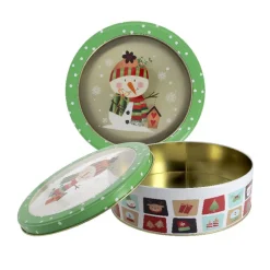 Boîte ronde à biscuits de Noël bonhomme de neige en métal - Ø 20,6 cm