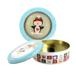 Boîte ronde à biscuits de Noël pingouin en métal - Ø 17,5 cm
