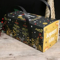Boîtes à bûche à poignées, au décor végétal 30 x 11 x 11 cm (x 12)