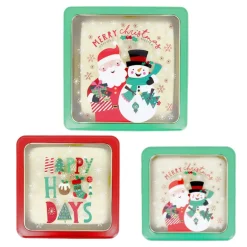 Boîtes à biscuits de Noël carrés x 3 motifs assortis