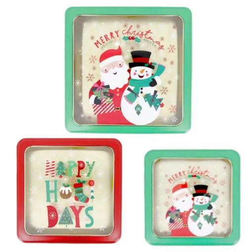 Boîtes à biscuits de Noël carrés x 3 motifs assortis