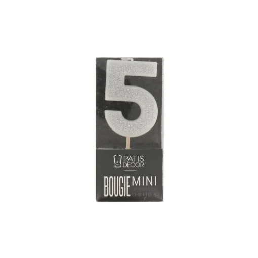Bougie argentée pailletée chiffre 5