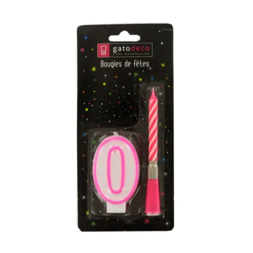 Bougie musicale rose + chiffre 0 sur pique