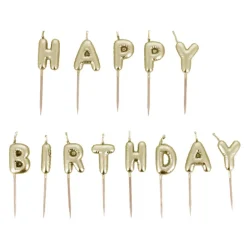 Bougies à piquer "Happy Birthday" dorées