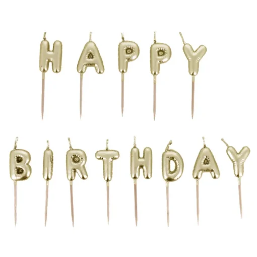 Bougies à piquer "Happy Birthday" dorées