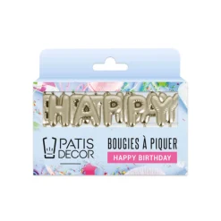 Bougies à piquer "Happy Birthday" dorées