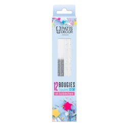 12 bougies bicolores argentées hautes 13 cm