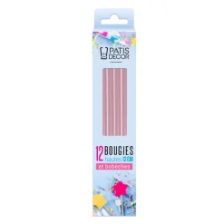 12 bougies roses hautes 13 cm
