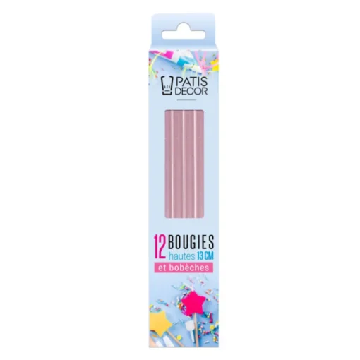 12 bougies roses hautes 13 cm