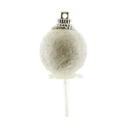 Boules de Noël blanches paillettes sur pique (x50)