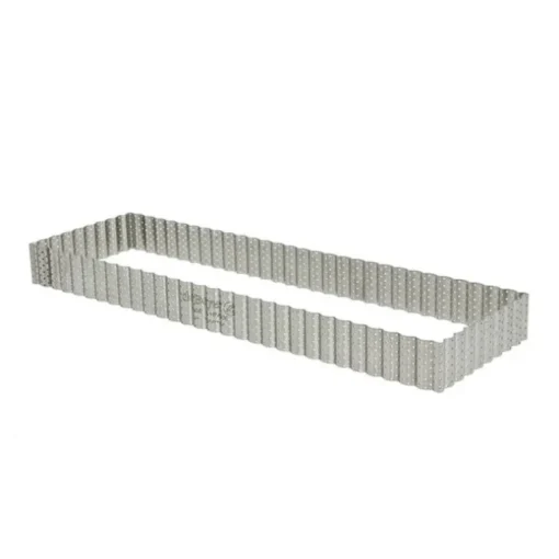Cadre à tarte rectangulaire cannelé et perforé inox H 3 cm - 35 x 10 cm De Buyer