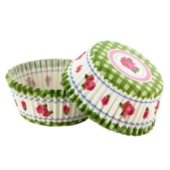 Caissettes cupcakes "Vichy vert, décor rose" (x50)
