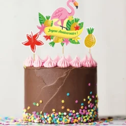Cake topper assortis "Joyeux anniversaire" thème Tropical