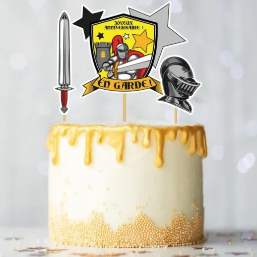 Cake topper assortis "Joyeux anniversaire" thème Chevaliers