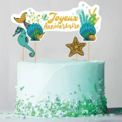 Cake topper assortis "Joyeux anniversaire" thème Sirène