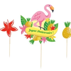 Cake topper assortis "Joyeux anniversaire" thème Tropical