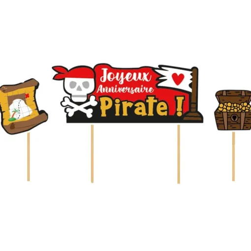 Cake topper assortis "Joyeux anniversaire" thème Pirates
