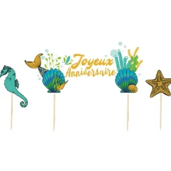 Cake topper assortis "Joyeux anniversaire" thème Sirène