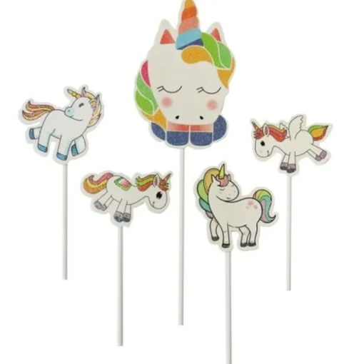 5 cake toppers licornes assorties
