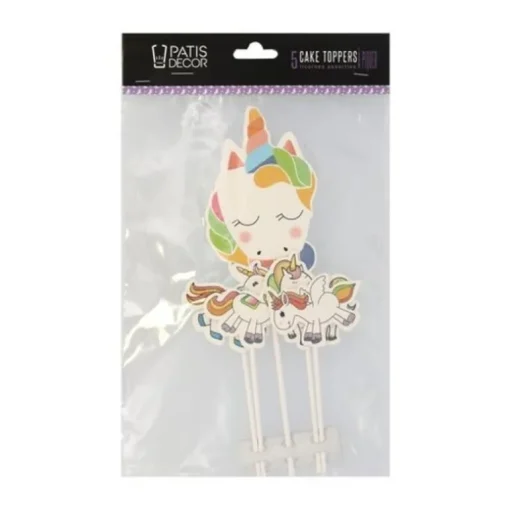 5 cake toppers licornes assorties