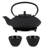 Coffret théière + tasses à rayures en fer noir - 800 ml