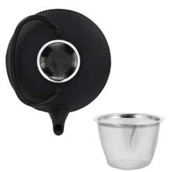 Coffret théière + tasses à rayures en fer noir - 800 ml