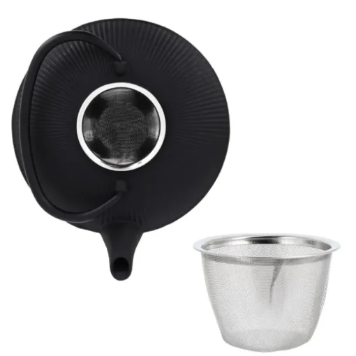 Coffret théière + tasses à rayures en fer noir - 800 ml