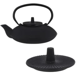 Coffret théière + tasses à rayures en fer noir - 800 ml