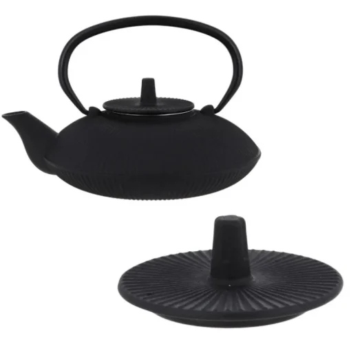 Coffret théière + tasses à rayures en fer noir - 800 ml