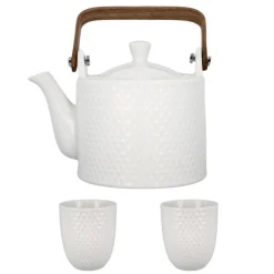Coffret théière + tasses en céramique blanche - 900 ml
