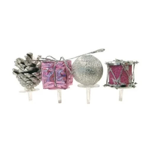 Décors assortis rose argent à piquer sur bûches (x24)
