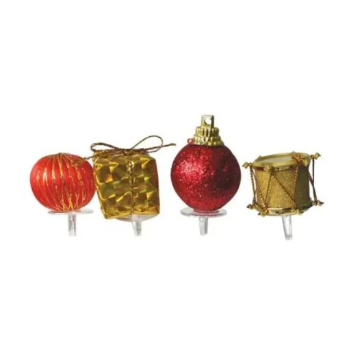 Décors de Noël assortis rouge doré sur pique (x4)