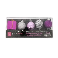 Décors de Noël sur pique assortis roses (x5)