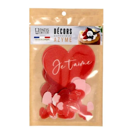 Décors en azyme assortis thème St Valentin "Je t'aime"