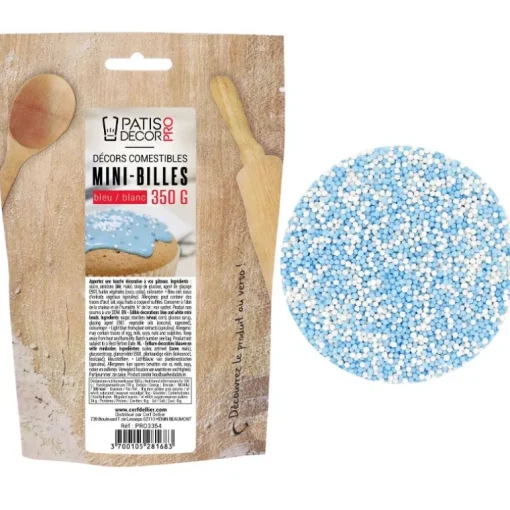 Décors mini billes bleues et blanches comestibles 350 g