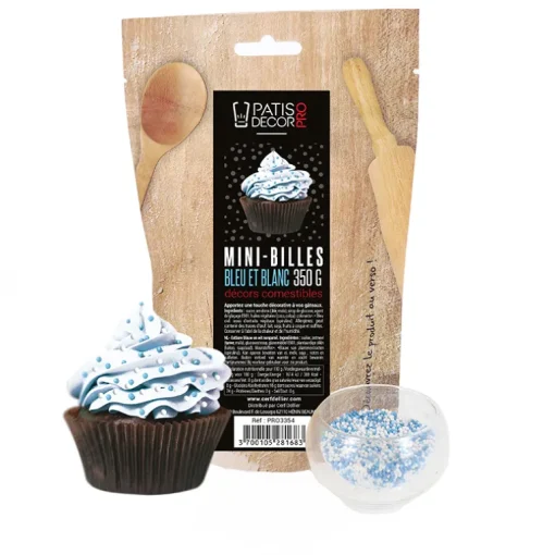 Décors mini billes bleues et blanches comestibles 350 g