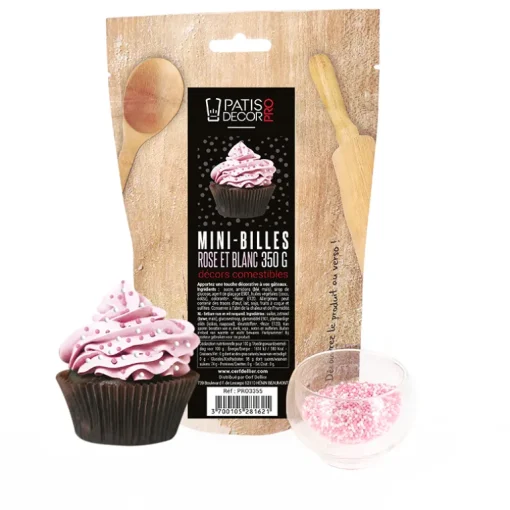 Décors mini billes roses et blanches comestibles 350 g