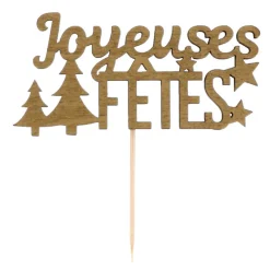 Décors sur pique "Joyeuses Fêtes" dorés (x2)