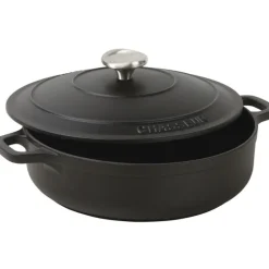 Le Chasseur cocotte basse avec couvercle noire 20 cm