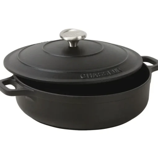 Le Chasseur cocotte basse avec couvercle noire 24 cm