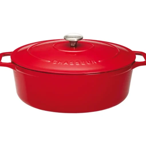 Le Chasseur cocotte ovale avec couvercle rouge 27 x 20 cm