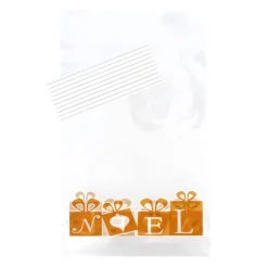 Lot sachets motif cadeaux dorés + liens - 14 x 23 cm (x10)