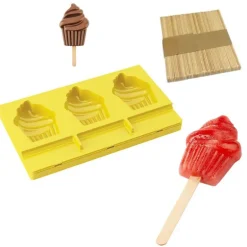 Moule à esquimaux silicone Cupcake + 50 bâtons