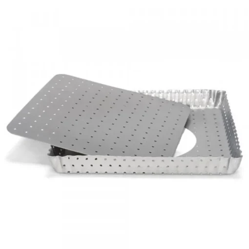 Moule à tarte rectangulaire antiadhésif perforé avec fond amovible